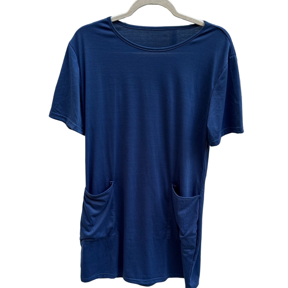 T-Shirt Dress - Blue Short Sleeve Tunic with Pockets